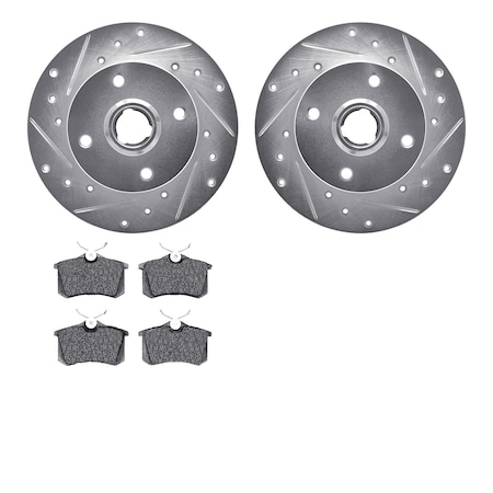 7302-74003, Rotors-Drilled And Slotted-Silver With 3000 Series Ceramic Brake Pads, Zinc Coated